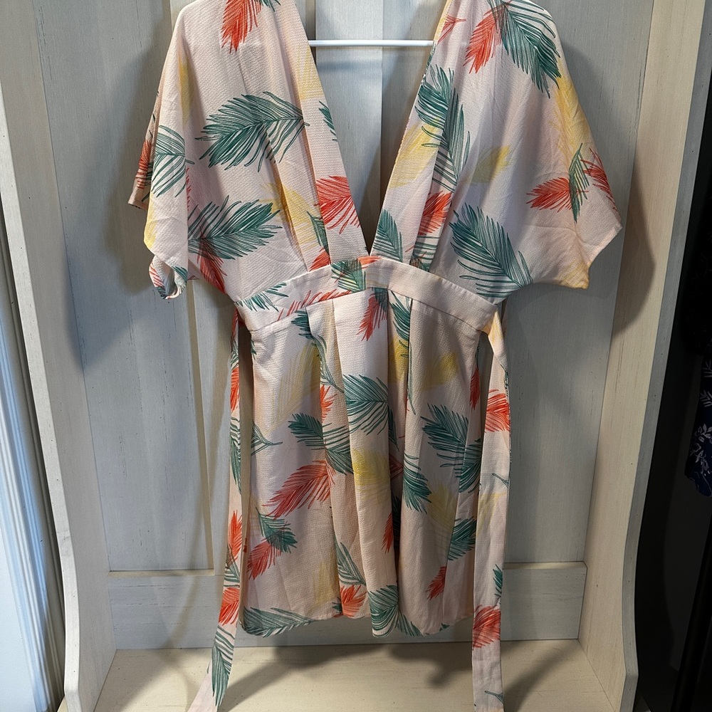Colorful Leaf Print Kimono Dress